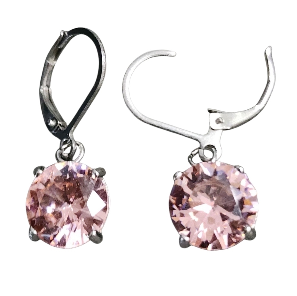 Silvertone 10mm Pink Crystal Drop Earrings